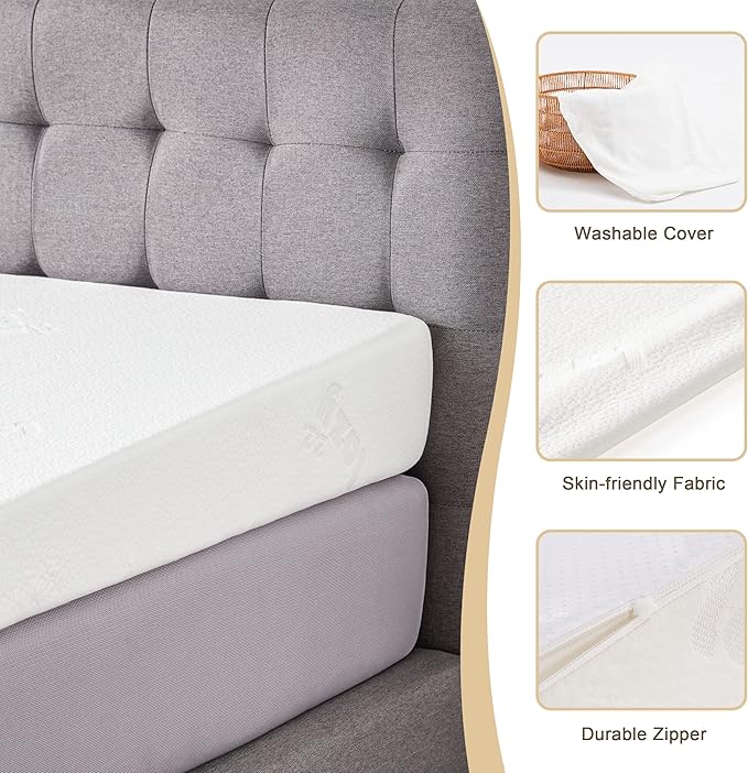 Wedge Mattress Elevator 7-Inch Inclined Mattress Topper for Acid Reflux, GERD, Neck & Back Pain, Snoring, Under Bed Wedge Mattress with Washable Cover & Non-Slip Bottom for Bedroom, Queen