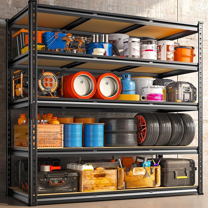 REIBII 48" W Garage Shelving Heavy Duty, 3000LBS Storage Shelves, 5-Tier Adjustable Metal Shelving, Garage Shelves Sturdy Industrial Shelf, Easy Assemble, 72" H x 48" W x 18" D - Image 8