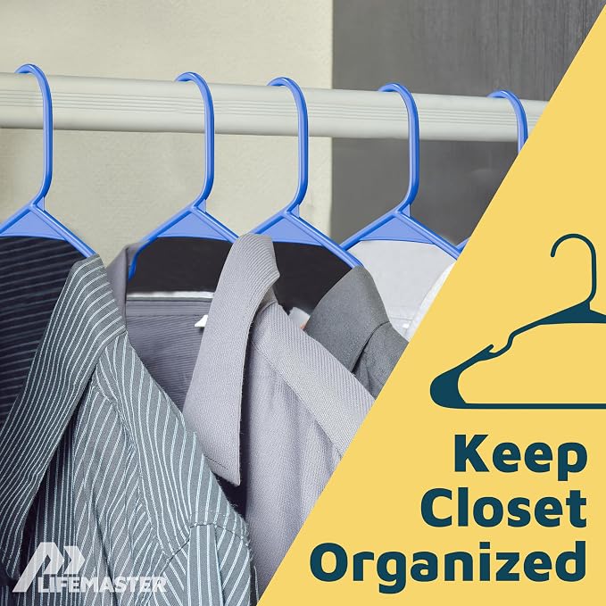 Lifemaster Plastic Clothes Hangers – Heavy Duty Hanger Set, for Organizing Clothes, Dresses, and Coat, Holds Up to 5 lbs, Space-Saving Hangers with Non-Slip Shoulder Grooves, Pack of 5, Blue - Image 4