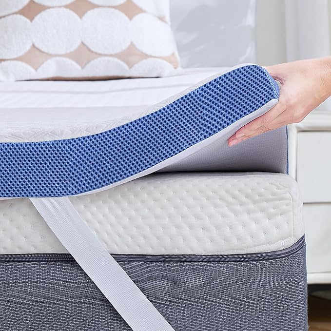 BDEUS 2 Inch Gel Memory Foam Mattress Topper Queen Size, Cooling Mattress Topper for Back Pain Relief, Non-Slip Design with Removable & Washable Soft Bamboo Cover.