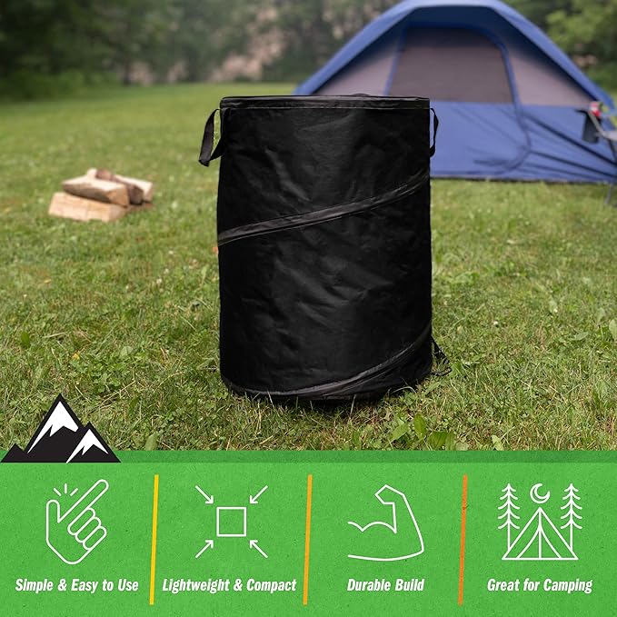 Collapsible Trash Can - 46-Gallon Garbage Can Outdoor Bin with 3 Stakes for RV, Camping, Storage, Recycling, or Yard Waste by Wakeman Outdoors (Black) - Image 4