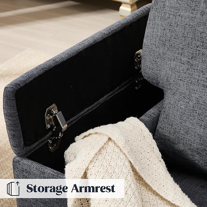 Accent Chairs Set of 2 with Armrest Storage, Modern Upholstered Reading Living Room Chairs, Comfy Large Armchairs, Fabric Single Sofa Chair for Bedroom (Dark Grey)