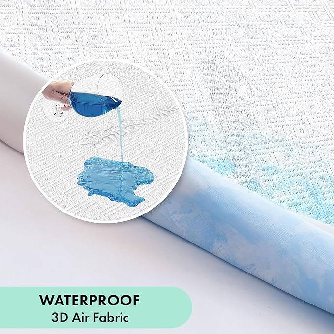 Ambesonne Bed Protector Pad with Waterproof Backing Soft Breathable Texture Geometric Pattern Square Fitted Sheet Style Mattress Cover for Utmost Comfort and Premium Sleep Quality, King White