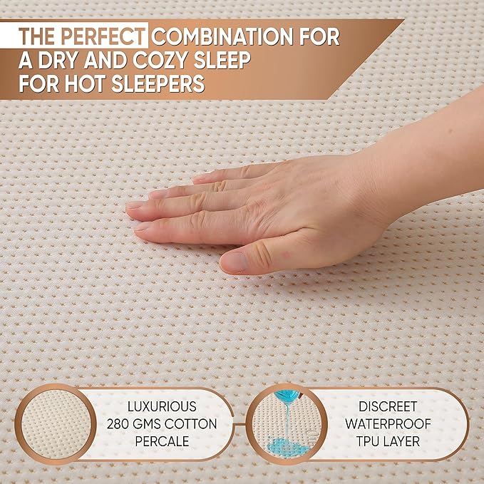 Deluxe Cooling Organic Percale Mattress Protector Twin XL Size - 100% Waterproof - Crisp, Breathable Percale Feel - OCS Certified 280GSM 3D Air-Knit Breathable Mattress Pad - Noiseless Deep Pocket