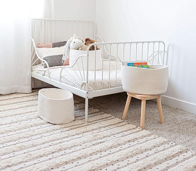 OrganiHaus Rope Baskets for Shelves - Set of 3 Woven Storage Baskets for Organizing, Closet & Toy Storage - Off-White - 15x9x10 - Image 5