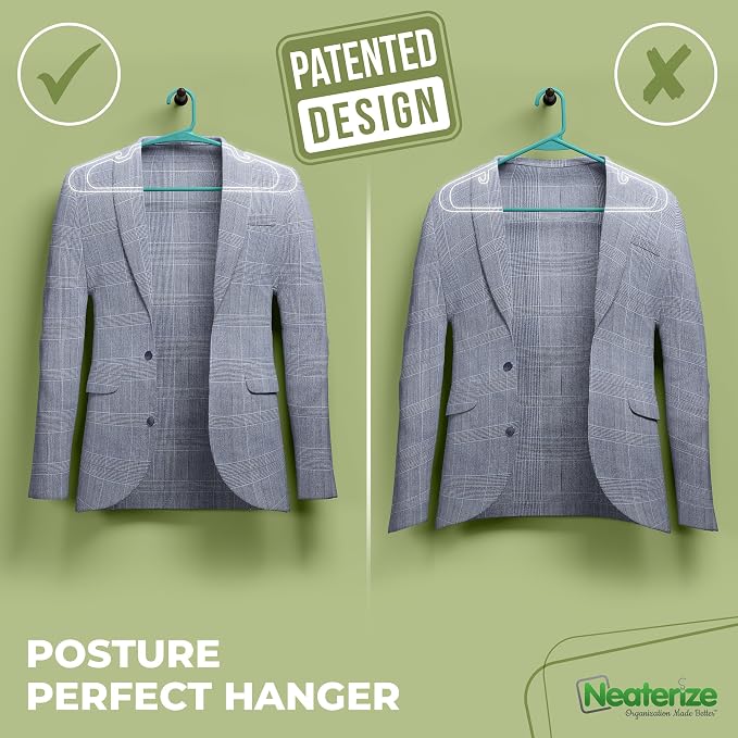 NEATERIZE Clothes Hangers Plastic 50 Pack for Adults - Plastic Hangers, The Perfect Coat Hanger and Space Saving Clothes Hangers for Closet, Percheros Ganchos para Colgar Ropa Hangars - Hangers - Image 3