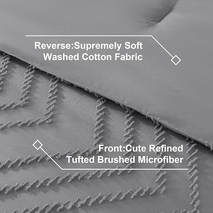 Litanika California King Size Comforter Set with Sheets Medium Gray - 7 Pieces Bed in a Bag Cal King Chevron Tufted Complete Bedding Sets with Comforter, Sheets, Pillowcases & Shams