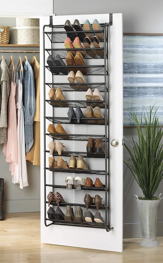 Whitmor 36 Pair Over the Door Shoe Organizer, 12 Tier Hanging Shoe Organizer, Heavy Duty Metal & Mesh Shoe Holder, Hanging Shoe Rack for Closet Storage, 69"L x 21.7"W x 7.5"H, Gunmetal Gray - Image 3