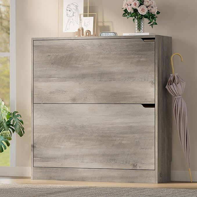 BORNOON Shoe Cabinet with 2 Flip Drawers, Slim Narrow Shoe Storage Cabinet, Freestanding Shoe Organizer with Adjustable & Removable Shelves, Top Display Shelf for Entryway, Hallway, Foyer, Closet - Image 3