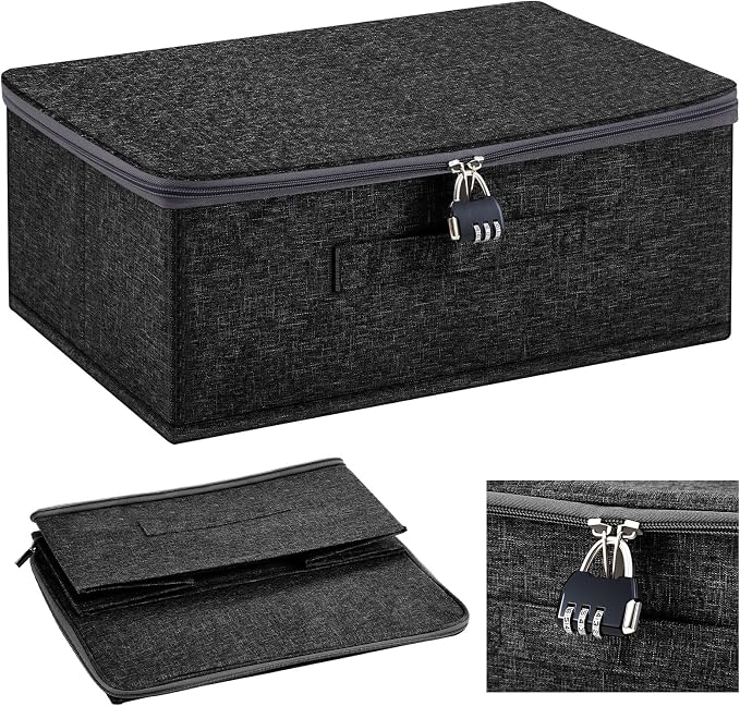 Briwooody Discreet Lockable Toy Bag Storage Organizer Toy Bag Storage Bins Case with Zipper Lid for Women and Men Clothes Container(Black,15 x 10 x 6.3 Inch) by Briwooody