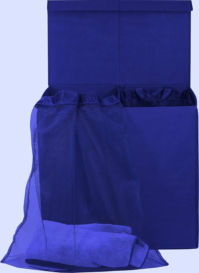 Simple Houseware Double Laundry Hamper with Lid and Removable Bags, Dark Blue - Image 4