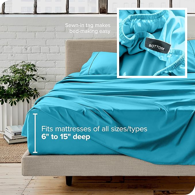 Bare Home King Sheet Set - 1800 Ultra-Soft Microfiber King Bed Sheets - Double Brushed - Deep Pockets - Easy Fit - 4 Piece Set - Bedding Sheets & Pillowcases (King, Aqua)