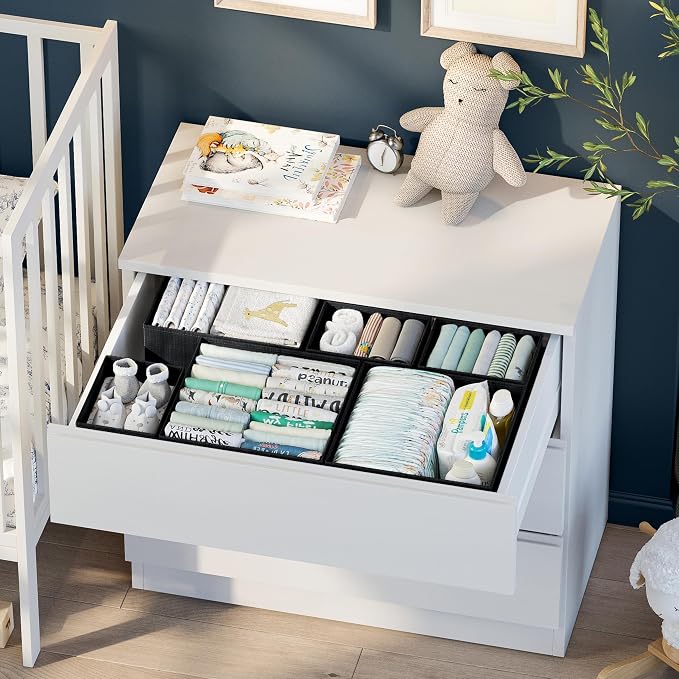 Drawer Organizer Clothes Set of 12 Black - Dresser Organizer For Nursery, Bedroom, Closet - Perfect Baby Clothes Organizer and Storage & General Nursery Organization or Dresser Drawer Organizers - Image 3