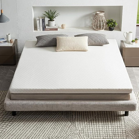 RECCI Memory Foam Mattress Topper, Pressure-Relieving Mattress Topper for Back Pain, Non-Slip Design with Removable & Washable Cover, CertiPUR-US Certified, 3 Inch Queen