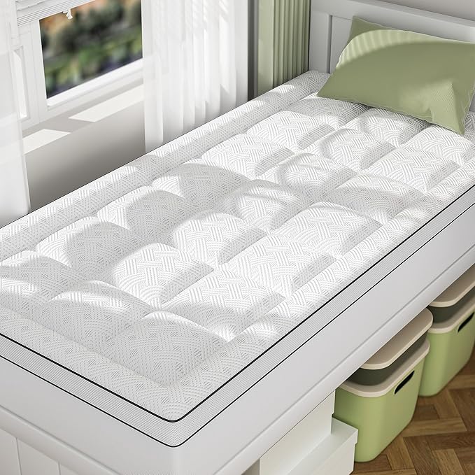 Twin XL College Dorm Room Essentials 3 Inch Mattress Topper Twin XL,Pillow Top Mattress Topper Memory Foam with Bamboo Rayon Cover,Cooling Breathable Mesh Side Mattress Pad,21" Deep Pocket