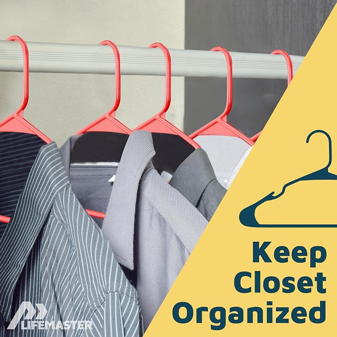 Lifemaster Plastic Clothes Hangers – Heavy Duty Hanger Set, for Organizing Clothes, Dresses, and Coat, Holds Up to 5 lbs, Space-Saving Hangers with Non-Slip Shoulder Grooves, Pack of 120, Red - Image 5