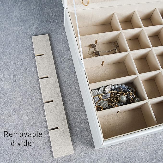 Frebeauty Earring Organizer Classic Jewelry Box 50 Slots Double Layer Jewelry Storage Case with 6 Necklace Hook and Bracelet Pocket(Pearl White) - Image 5