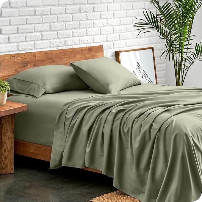 Bare Home Split Head Flex King Sheet Set - 1800 Ultra-Soft Microfiber Bed Sheets - Double Brushed - Deep Pockets - Easy Fit - 4 Piece Set - Bedding Sheets & Pillowcases (Sage)