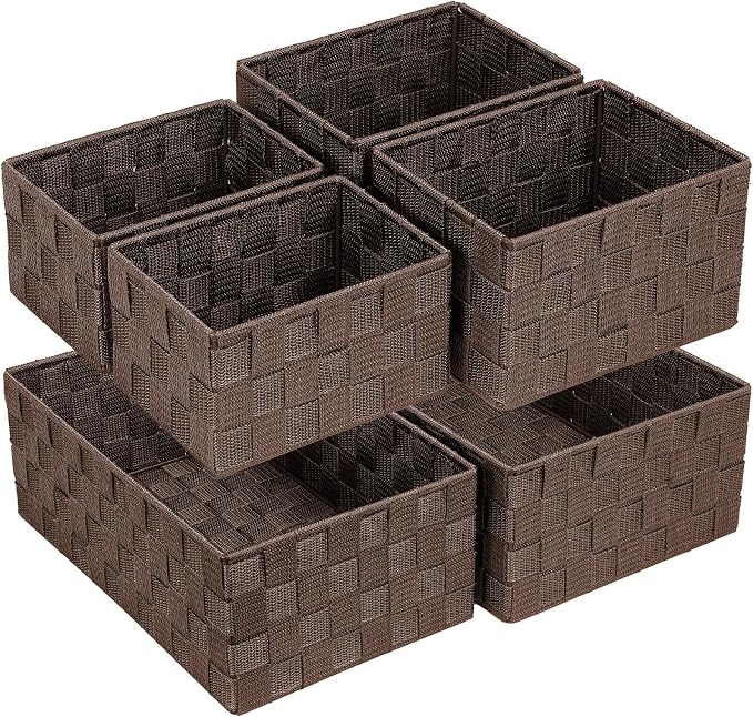 Posprica Woven Storage Baskets for Organizing 6 Pack, Large&Small Storage Cube Bins Set for Bathroom, Storage Boxes Container for Drawer, Closet, Shelf, Dresser, Brown by Posprica