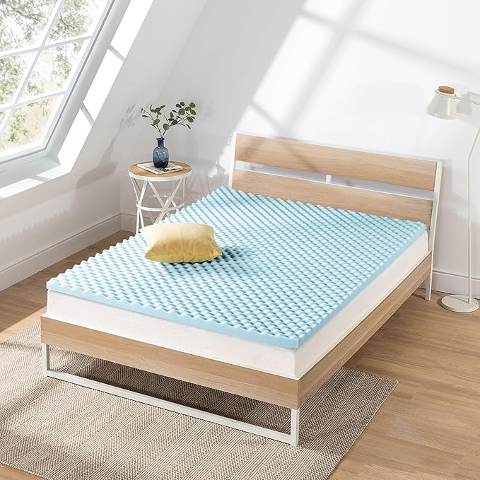 Best Price Mattress 2 Inch Egg Crate Memory Foam, Cooling Gel Infusion, Twin Mattress Topper, Dorm Essentials, Blue