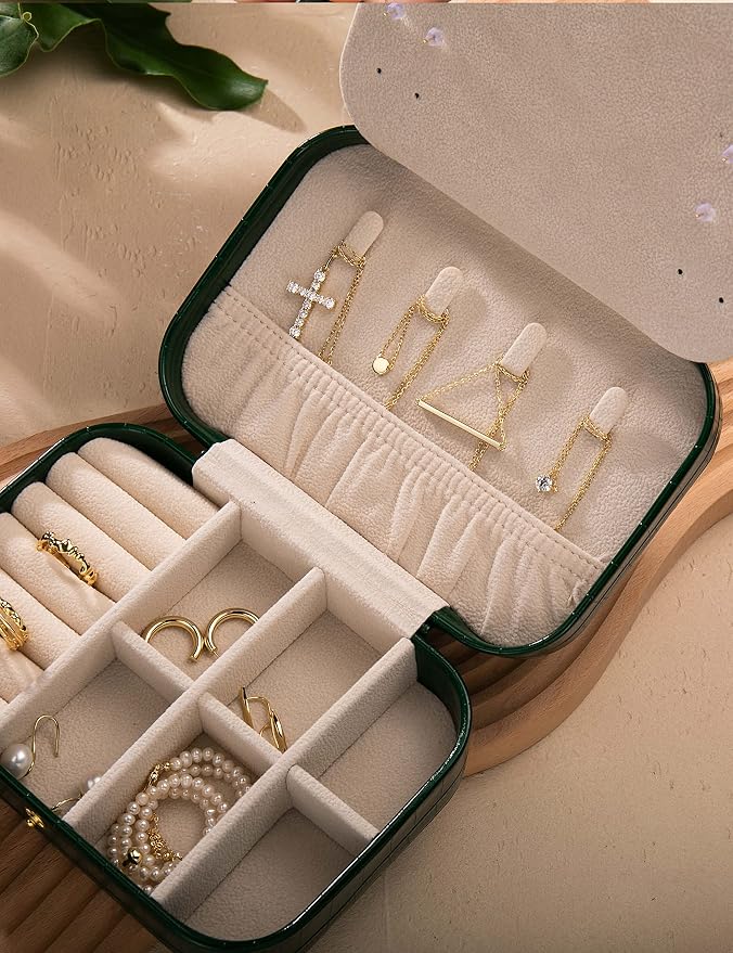 S.Leaf Travel Jewelry Organizer Boxes for Women Small Portable Necklace Earrings Bracelet Rings Travel Case Best Friend Birthday Gifts for Women Trendy (14_Crocodile_Avocade_Big) - Image 5
