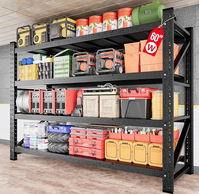 5000LBS Heavy Duty Garage Shelving Units,60" Wide & Deep Storage Shelves,Metal Garage Shelves,Large Storage Rack,Steel Shelf,Industrial Shelving for Shop,Warehouse,Basement,60" W x 24" D x 70" H by SISESOL