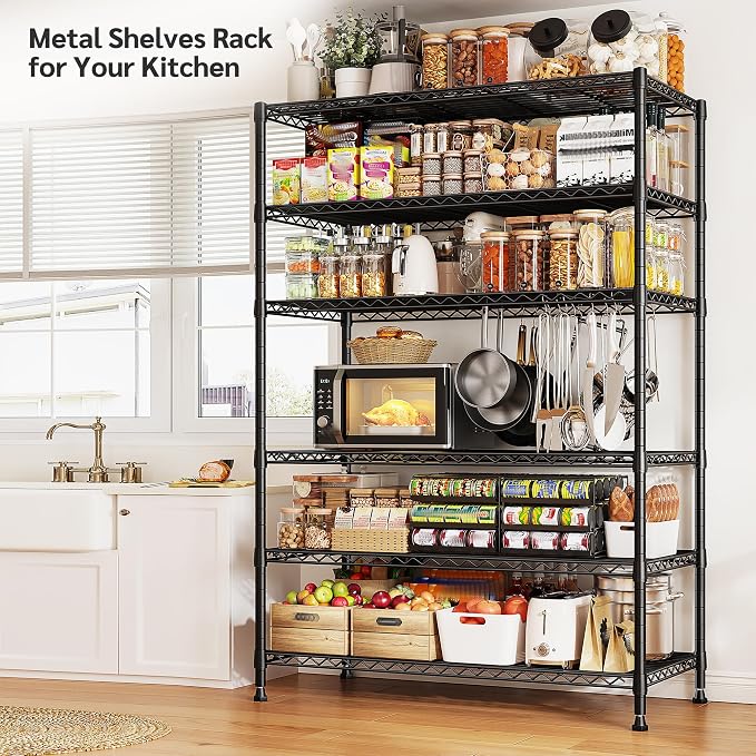 REIBII 75''H Storage Shelves Metal Shelving Unit, 6 Tier Wire Shelving for Pantry Shelves Adjustable 1200LBS Garage Shelving Heavy Duty Storage Rack for Kitchen Garage, 35.4''W*75''H*15.7" D - Image 5