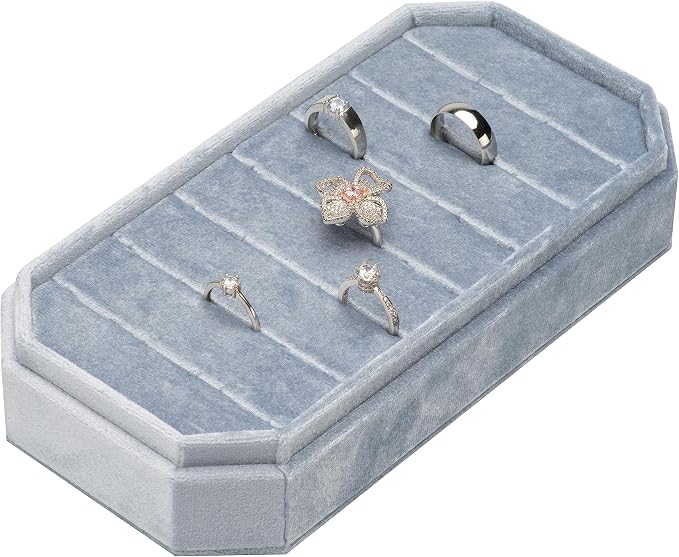 Velvet Ring Organizer Display Tray Jewelry Box Earring Holder Case for Wedding Birthday Christmas Day (Light Ocean Blue) - Image 2