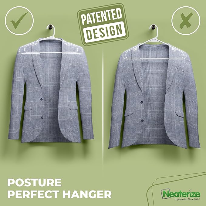 NEATERIZE Clothes Hangers Plastic 100 Pack for Adults - Plastic Hangers, The Perfect Coat Hanger and Space Saving Clothes Hangers for Closet - White Hangers - Image 3