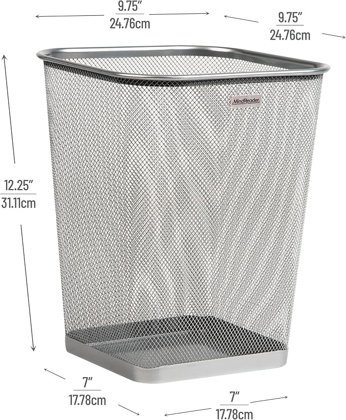 Mind Reader Mesh Trash Can, Square Wastebasket for Office or Home, 5 Gallon Capacity, Metal Mesh, Set of 2, Silver - Image 3
