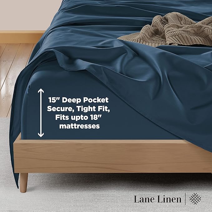 LANE LINEN Split King Sheet Sets for Adjustable Beds - 5 PCs, 600 Thread Count Split King Sheets Set - Sateen Weave King Split Sheets - Split Top King Sheets Set for Adjustable Bed - Denim