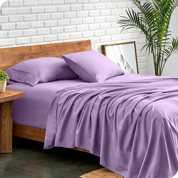 Bare Home Queen Sheet Set - 1800 Ultra-Soft Microfiber Queen Bed Sheets - Double Brushed - Deep Pockets - Easy Fit - 4 Piece Set - Bedding Sheets & Pillowcases (Queen, Lavender)