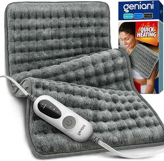 GENIANI Electric Heating Pad for Back Pain & Cramps Relief, Electric Throw, Auto Shut Off, Machine Washable, Moist Heat Pad for Neck & Shoulder, Extra Large 24x12
