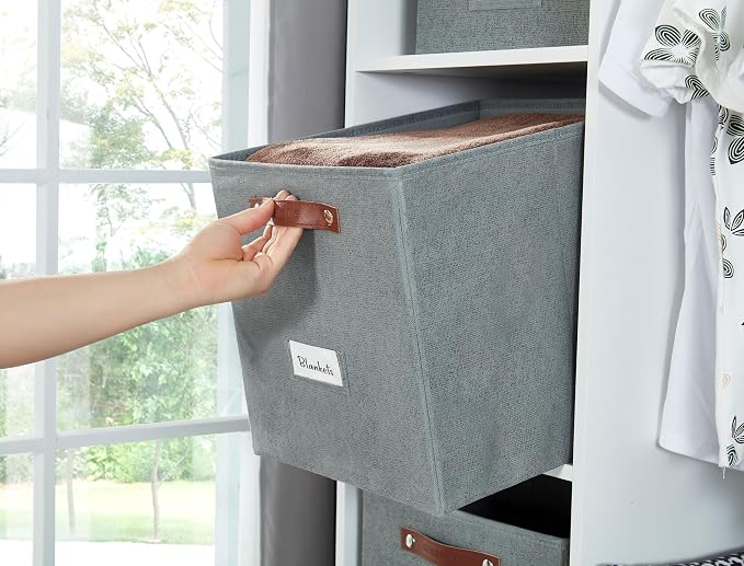 DECOMOMO Storage Cubes, 13x13x13 Storage Cube Bins with Labels, Fabric Organizer Bins (13" / 6pcs, Texture Grey) - Image 6