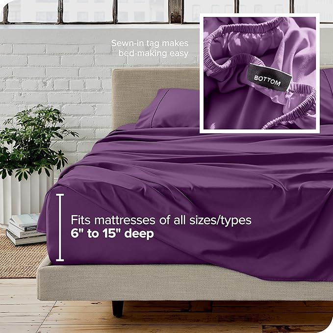 Bare Home Twin Sheet Set - 1800 Ultra-Soft Microfiber - Double Brushed - Deep Pockets - Easy Fit - Extra Soft - 3 Piece Set - Bedding Sheets & Pillowcases (Twin, Plum)