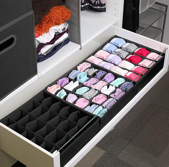 Simple Houseware Sock Drawer Organizer for Dresser/Closet/Bedroom, 3 Pack, Black - Image 4