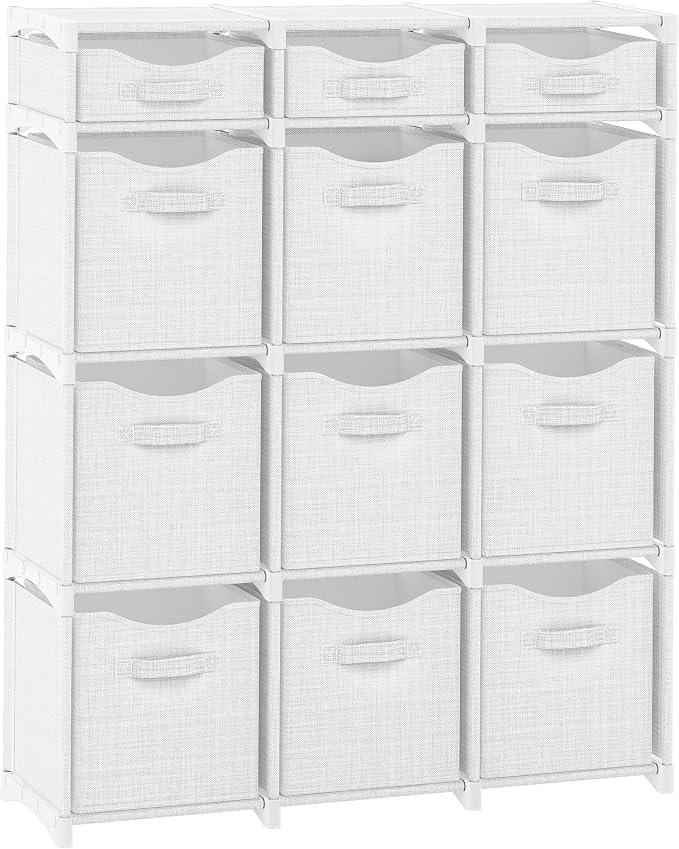 Cube Storage Organizer with Storage Bins Included - The Perfect Closet Organizers and Storage Solution. Includes 12 Storage Cubes, Great For Toy Storage, Closet Storage, Clothes Storage (White-Grey) by Neaterize