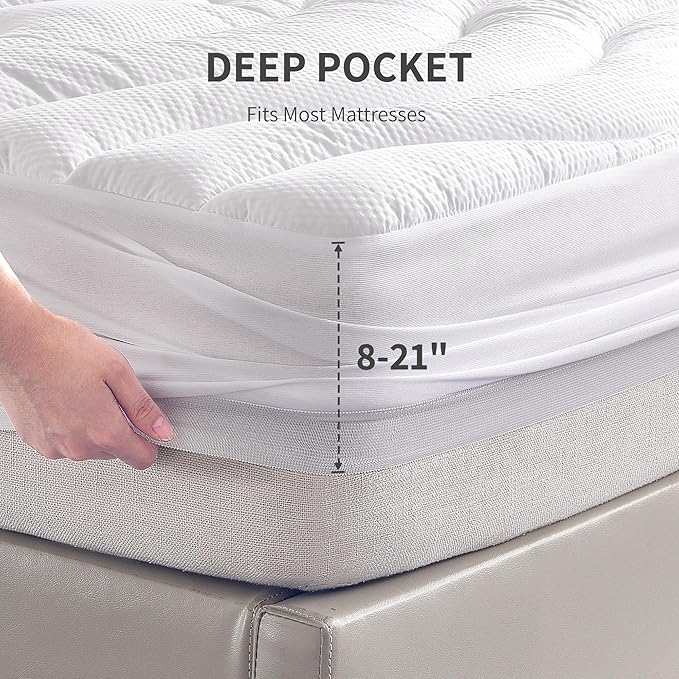 Sonive California King Mattress Protector, Mattress Topper with 8-21" Deep Pocket, Mattress Pad with 3 Zone Support, Mattress Cover Microfiber Fitted Mattress Machine Washable White
