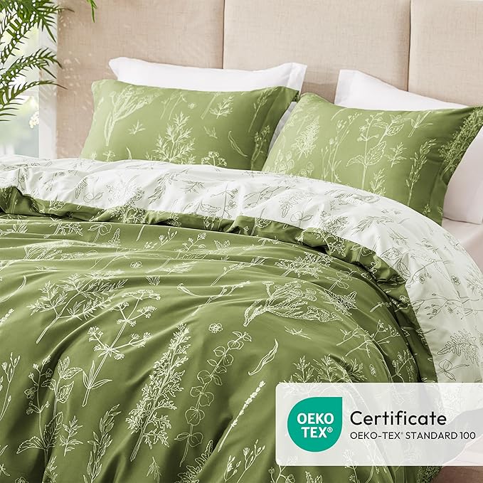 Love's cabin Olive Green Twin Comforter Set - Twin XL Size Comforter Set Dorm Bedding, 2 Pieces Cute Floral Bedding, Soft Reversible Flowers Comforter, 1 Comforter & 1 Pillow Sham