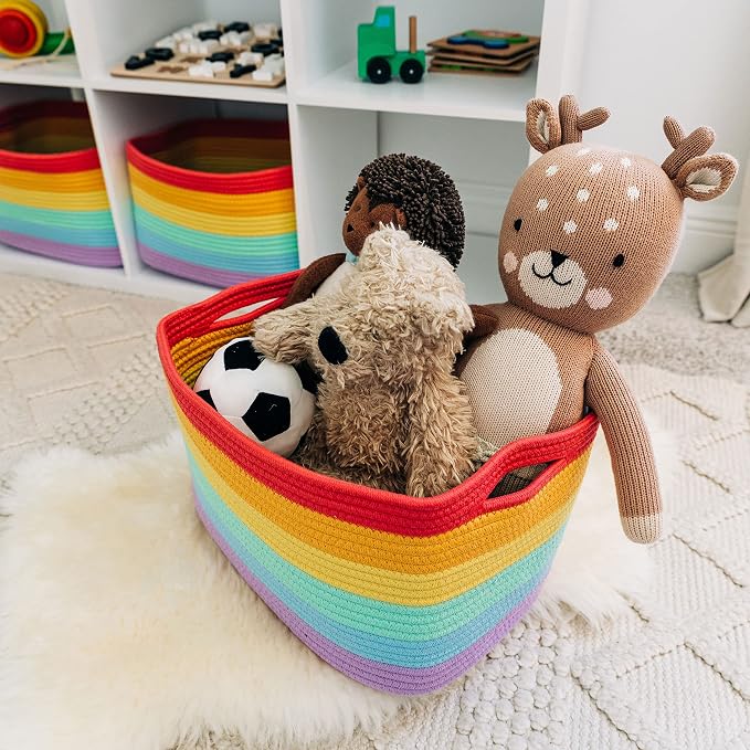 OrganiHaus Rainbow Basket - Colorful Woven Storage Basket for Playroom, Nursery & Classroom Decor & Toy Storage, 15x9x10 - Image 6
