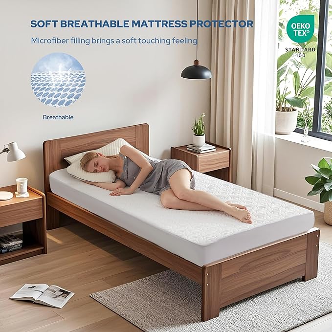 BEDLORE Waterproof Mattress Protector, Twin XL Size Mattress Pad with Deep Pocket 6"-15" Depth, Soft Breathable Bed Mattress Cover for Bedroom, College Dorm (White)