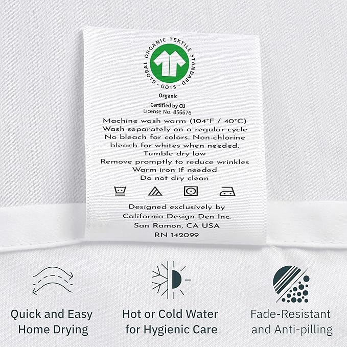 California Design Den Queen Size Sheet Set - Soft 100% Organic Cotton Bed Sheets with Deep Pockets, Crisp Percale, Breathable and Durable Bedding Set - Navy Blue