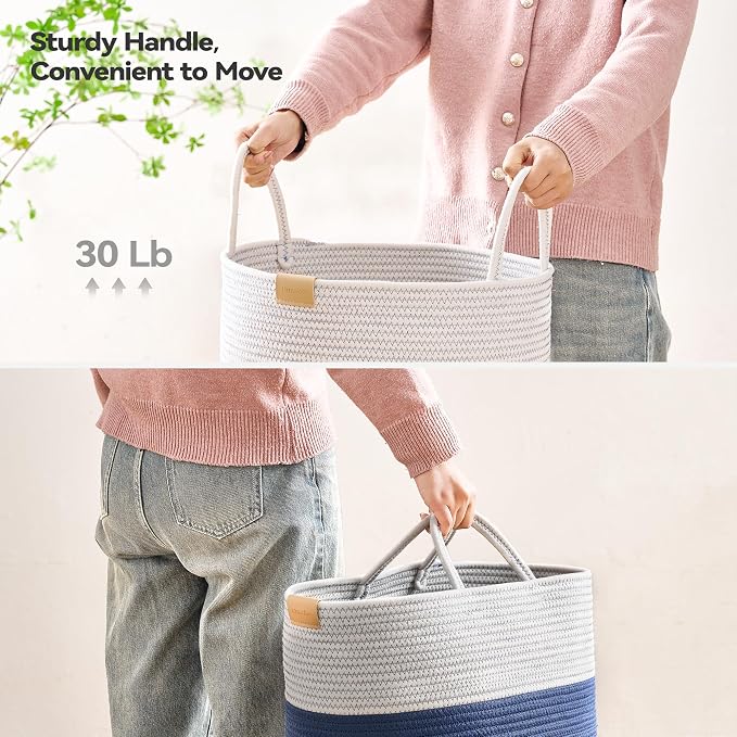 Nunsino Laundry Hamper 75L,Large Laundry Basket for Clothes,Decorative Storage Basket for Blankets,Cotton Rope Woven basket for bedroom,Navy Blue - Image 4