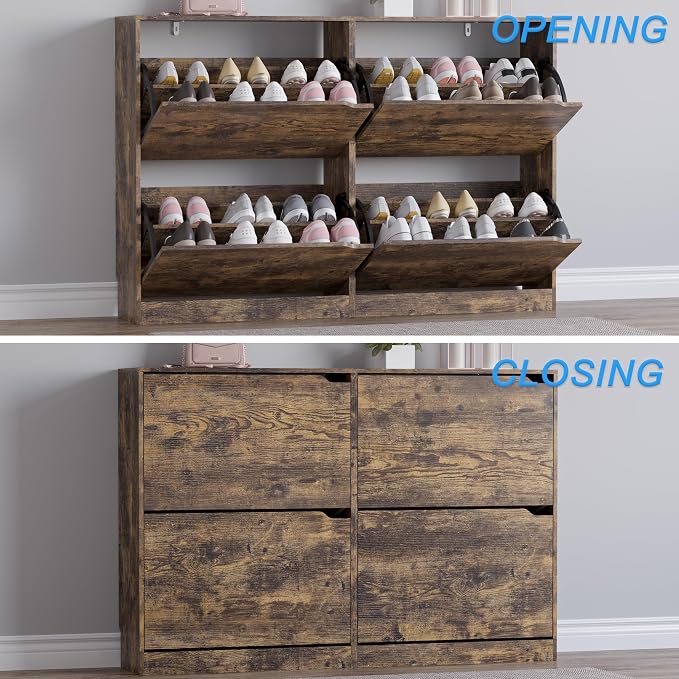 BORNOON Shoe Cabinet with 4 Flip Drawers, Narrow Hidden Shoe Storage Cabinet, Slim Freestanding Shoe Rack Organizer for Entryway, Hallway, Bedroom, Living Room - Image 5