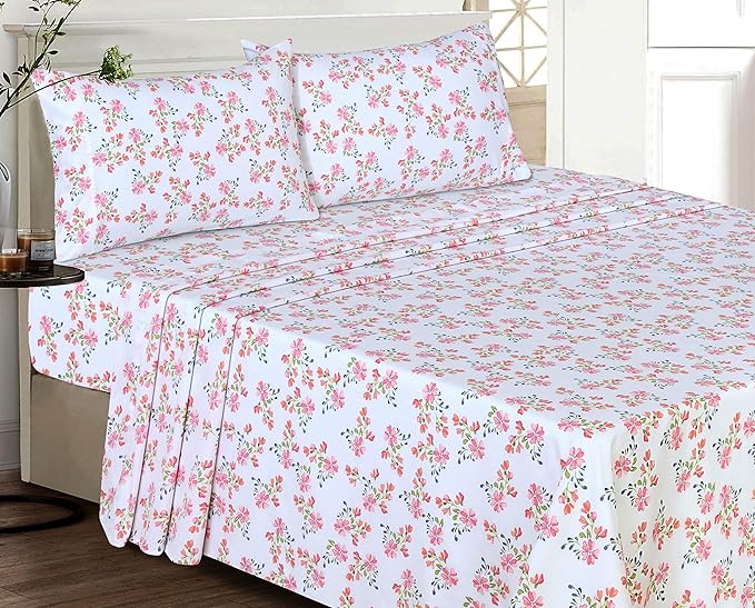 RUVANTI 100% Cotton Sheets – Twin Size Percale Bedding, Cooling & Breathable Floral Design, Durable with a Crisp, Soft & Comfortable Feel, 16" Deep Pocket, 3-Piece Set, Bloomex