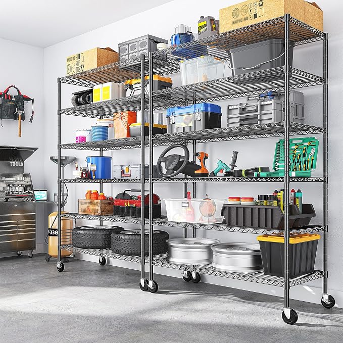 Romorgniz 82"H X45"W X18"D Storage Shelves with Wheels, 6 Tier Wire Shelving Adjustable Metal Shelving Pantry Shelves Capacity 1200LBS for Garage Shelving, Pantry, Kitchen, Closet, Commercial, Black - Image 9