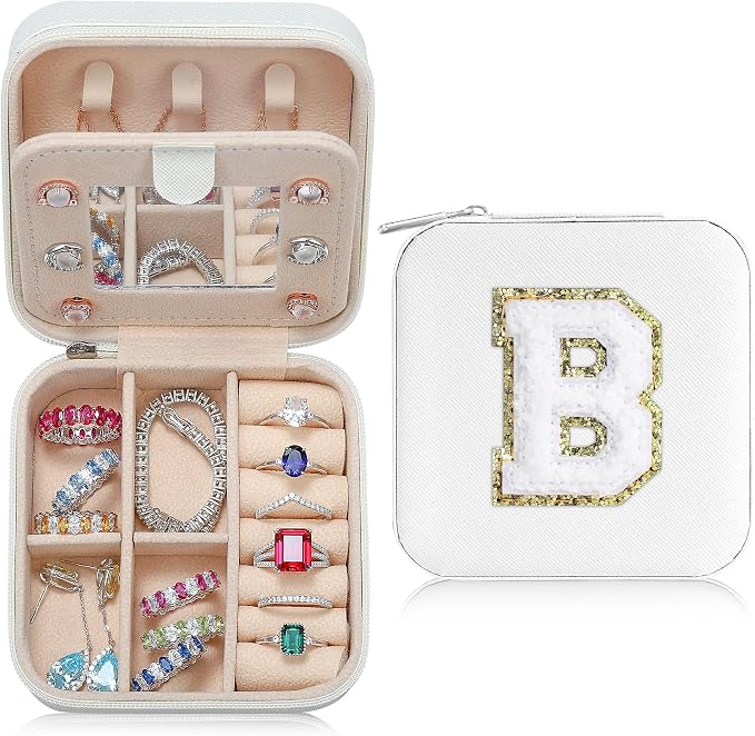 Parima Gifts for Women - Teacher Appreciation Gift, Retirement Travel Accessories for Travel Jewelry Box | Teacher Birthday Gift | Retirement Gifts for Women 2026 - Letter B, White by PARIMA