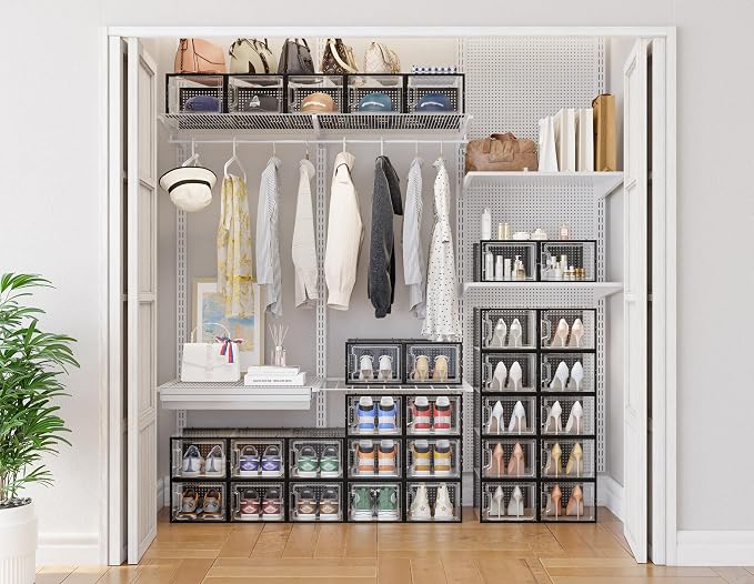HOMIDEC Shoe Storage, 12 Pack Shoe Organizer for Closet, Shoe Boxes Clear Plastic Stackable Shoe Containers with Lids for Size 13 - Image 2