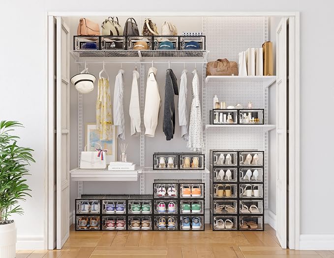 HOMIDEC Shoe Storage, 12 Pack Shoe Organizer for Closet, Shoe Boxes Clear Plastic Stackable Shoe Containers with Lids for Size 10 - Image 2