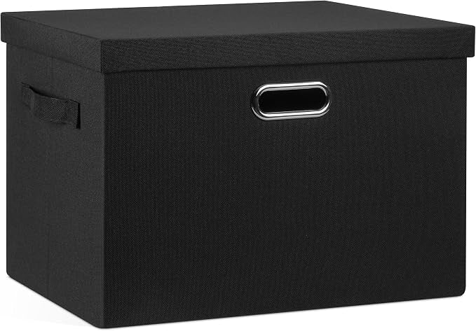 Graciadeco Large 17" 36 Quart Collapsible Stackable Storage Bins with Lids, 1 Pack Black Foldable Fabric Closet Storage Boxes with Lids, 4 Handles Heavy-duty Linen Cube Baskets for Bedroom by GraciadecoStorage